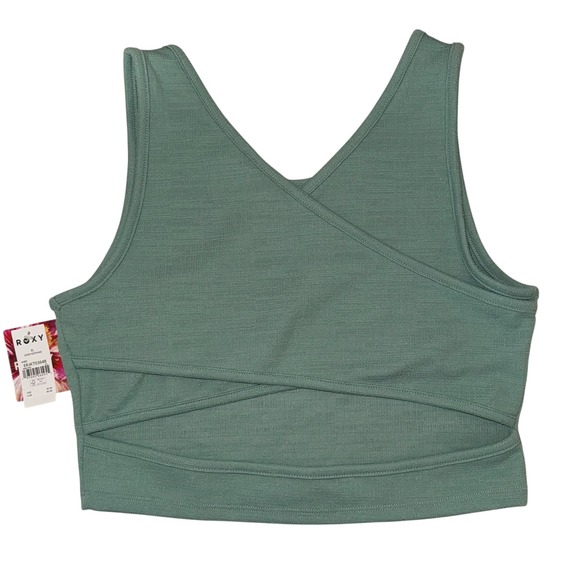 ROXY Good Keepsake Criss Cross Back Cropped Tank Top Sage Green Size XL - Picture 2 of 6